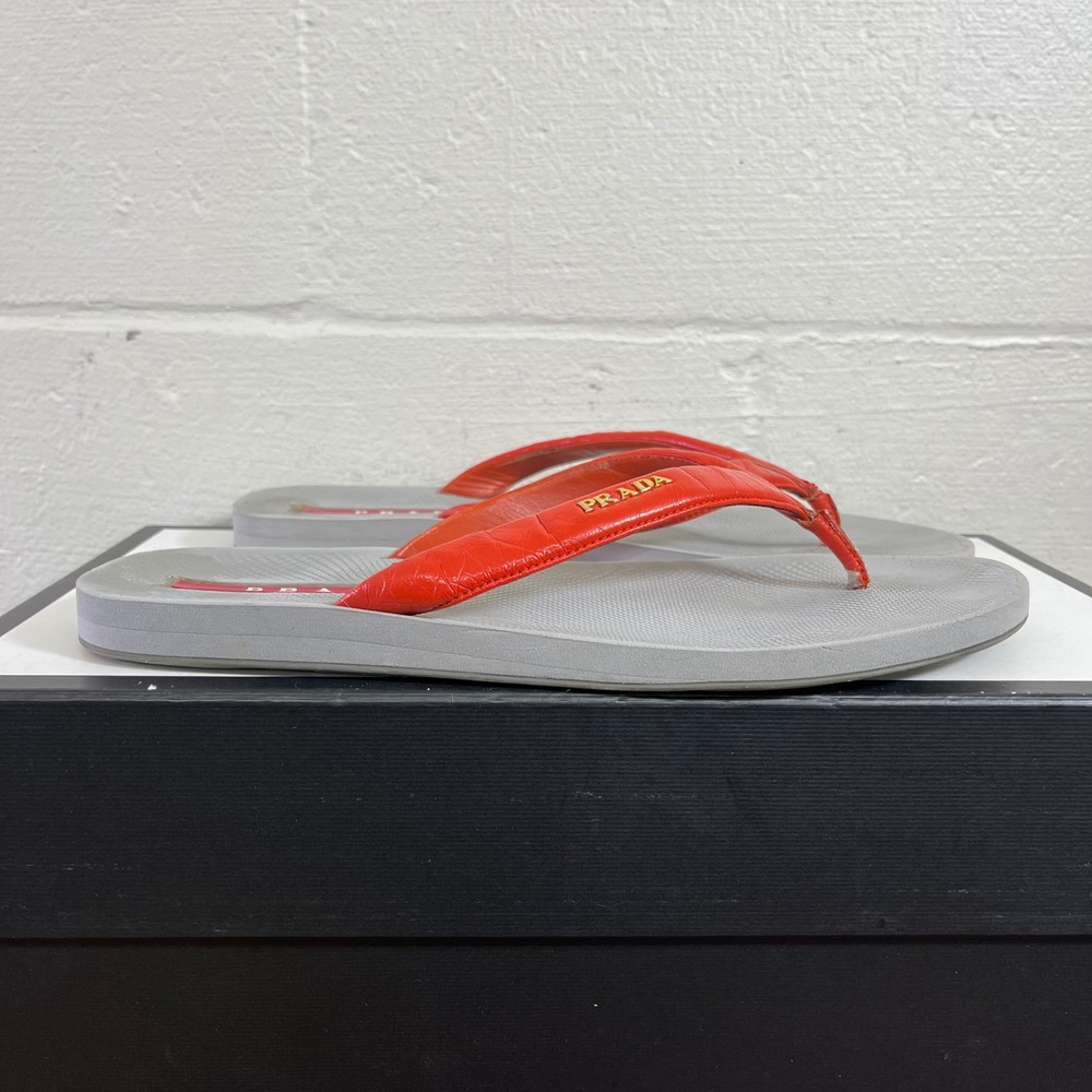Prada Women's Patent Orange Leather Thong Flip Flop Sandals Size 11 US/41 EU